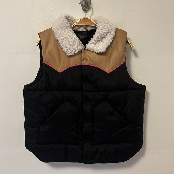 MOTHER The‎ Ol' West Puffer Vest Black Brown Faux Leather Medium Western Country